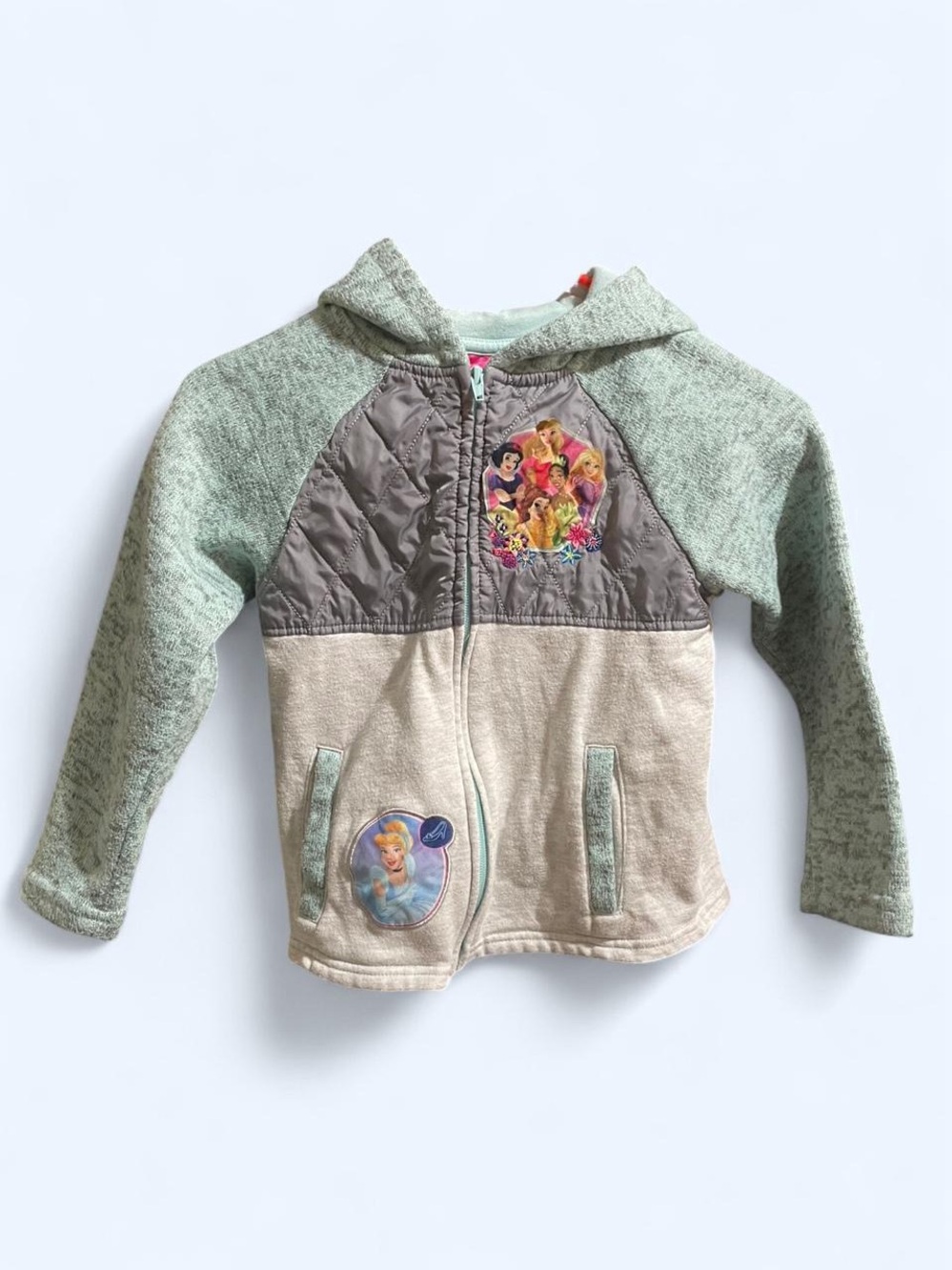 Girls' Disney Princess Zip Hoodie - Green and Beige